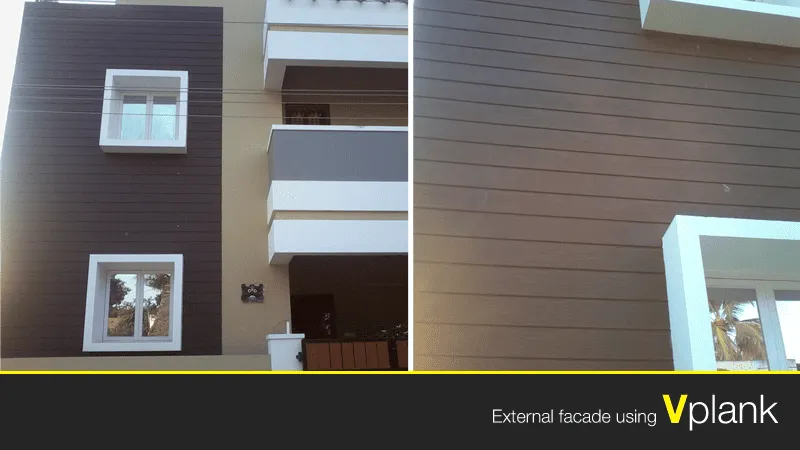 External facade with fiber cement boards