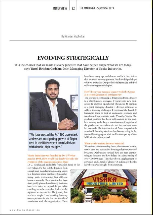 Visaka Industries achieved the 1100 crore mark